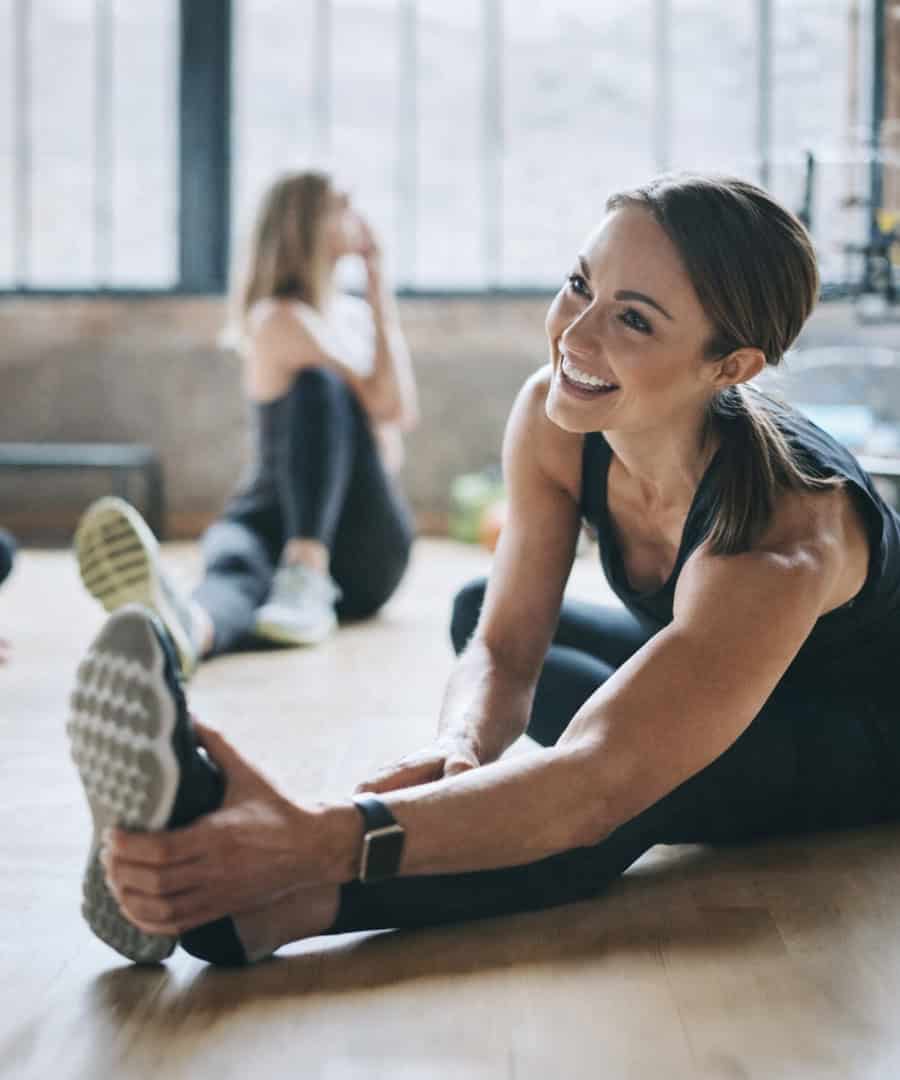 Group exercising in a fitness studio.