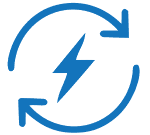 Blue circular arrows with lightning bolt