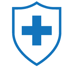 Blue shield with medical cross symbol